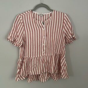 MADEWELL Studio Ruffle Hem Cecelia Stripe Button Down Top, Size Small
